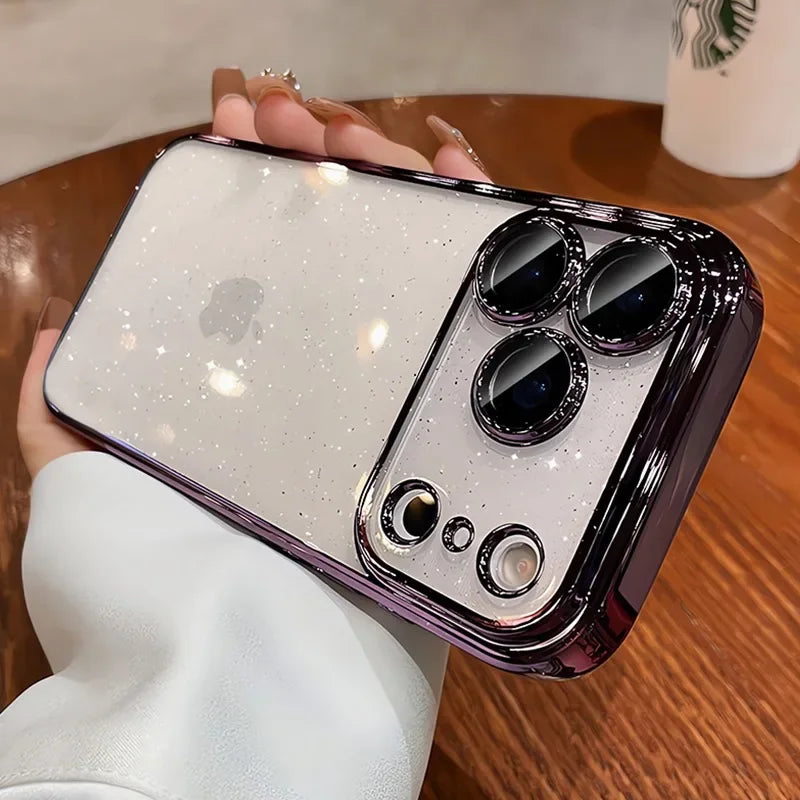 Luxury Glitter Hard Plating Clear Case for iPhone 14 15 16 17