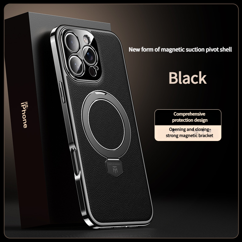 MagSafe Leather TPU Back Cover with Hidden Kickstand iPhone Case