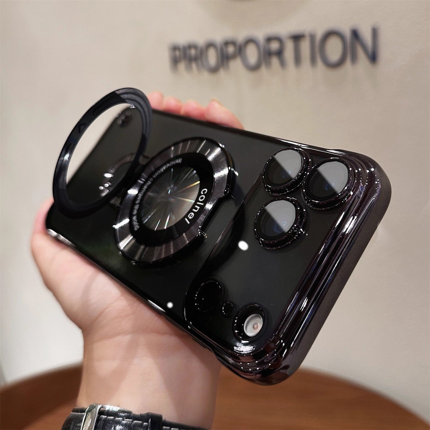 Ultra-Slim Frameless Magnetic Stand Case with Glass Lens Protector for Apple iPhone 17 / 16 / 15 Series